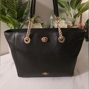 Coach Black Tote with Gold Chain Accents
